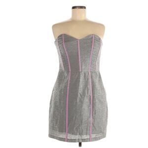 Isabel Lu Strapless Silk Cocktail Dress Size M Gray Silver Pink Sweetheart Neck